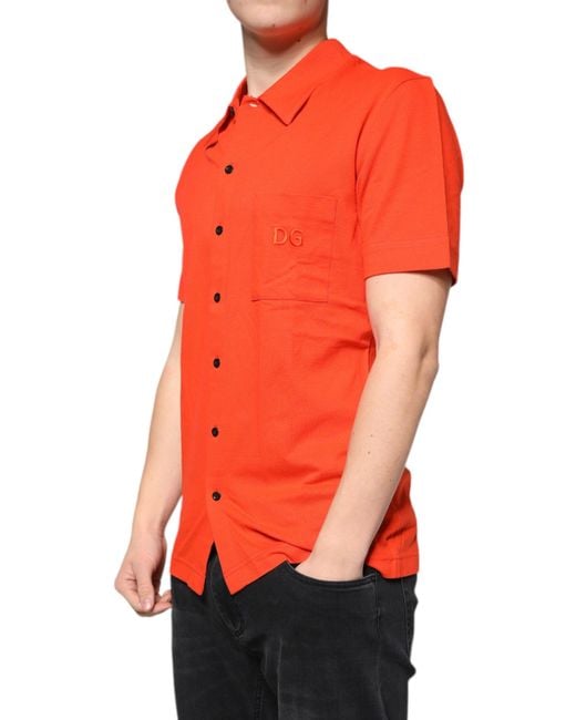 Dolce & Gabbana Red Cotton Button Down Casual Polo Shirt for men