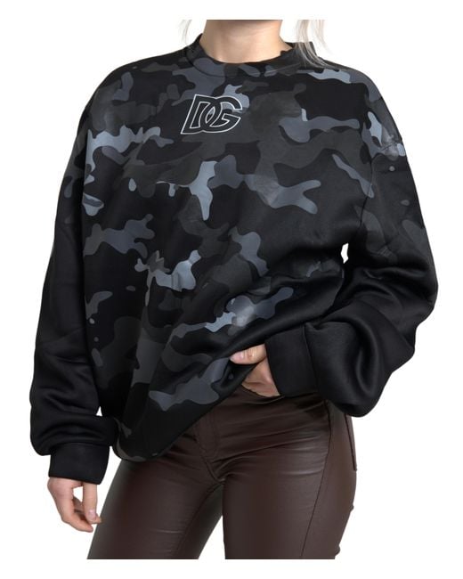 Dolce & Gabbana Black Camouflage Round Neck Sweatshirt Sweater