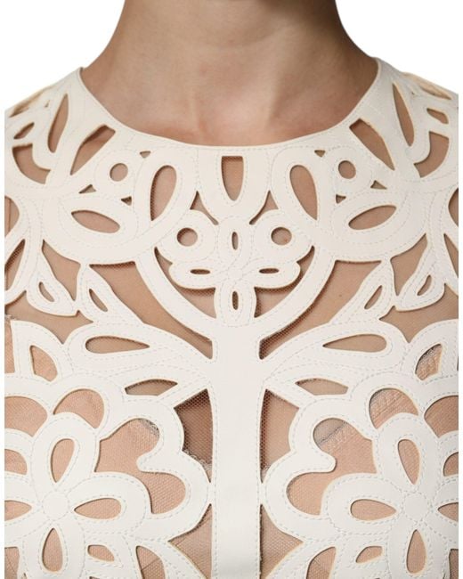 Dolce & Gabbana Natural Floral Lace Midi Dress Laser Cut Style