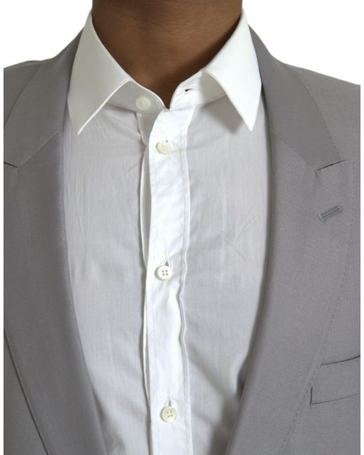 Dolce & Gabbana Gray Wool Peak Single Breasted Coat Blazer for men
