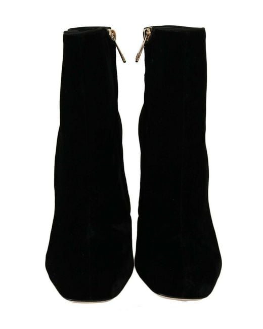 Dolce & Gabbana Black Velvet Crystal Square Heels Shoes