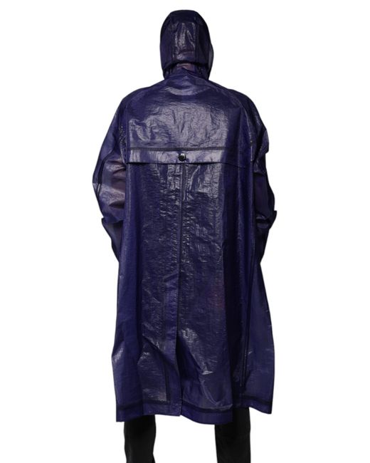 Dolce & Gabbana Blue Long Hooded Raincoat for men