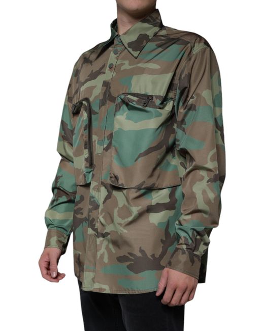 Dolce & Gabbana Green Camouflage Button Down Shirt for men