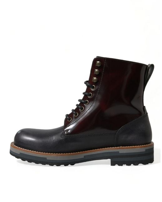 Dolce & Gabbana Black Leather Military Combat Boots Shoes for men