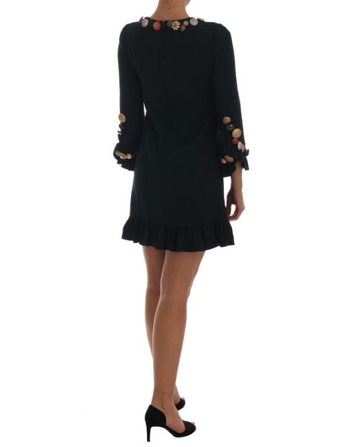 Dolce & Gabbana Black Mini Dress Buttonembellished Style