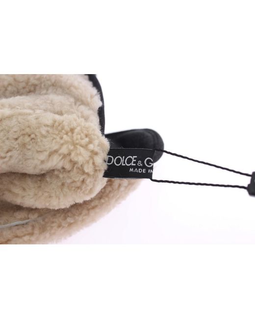 Dolce & Gabbana Black Wool Shearling Studded Leopard Gloves for men