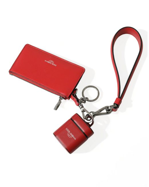 Dolce & Gabbana Red Elegant Leather Airpods Case for men