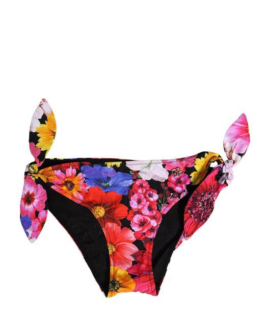 Dolce & Gabbana Red Black Floral Print Swimsuit Bikini Bottom Swimwear