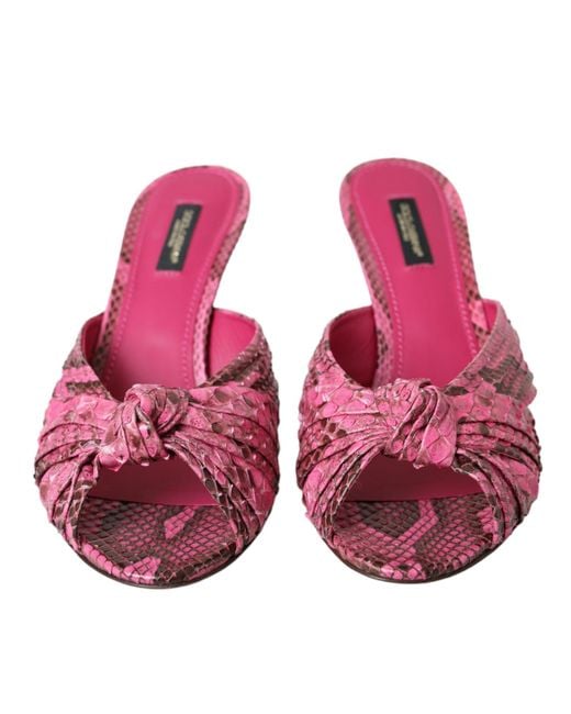 Dolce & Gabbana Pink Exotic Leather Kitten Heels Slides Shoes Python