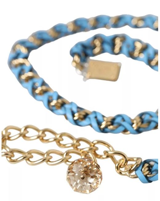 Dolce & Gabbana Blue Braided Brass Chain Waist Belt
