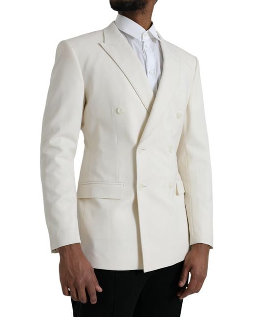 Dolce & Gabbana White Wool Martini Double Breasted Blazer for men