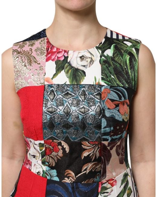 Dolce & Gabbana White Patchwork Sleeveless Sheath Dress