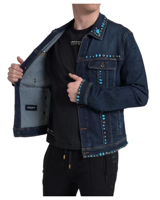 Dolce & Gabbana Blue Embellished Denim Jacket for men