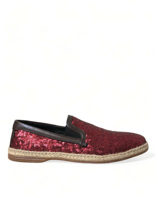 Dolce & Gabbana Red Sequined Loafers Slippers Shoes for men