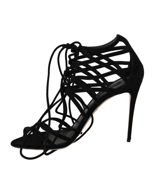 Dolce & Gabbana Black Suede Strap Stilettos Sandals