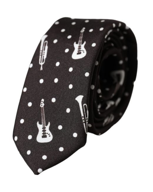 Dolce & Gabbana Black Guitar Print Silk Adjustable Tie for men