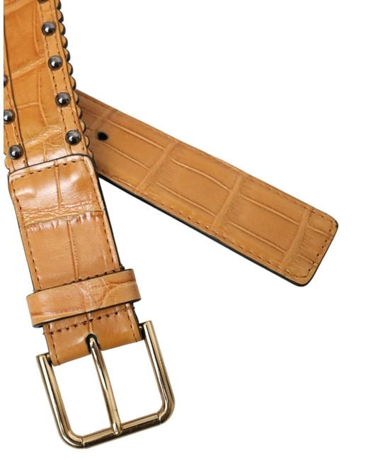 Dolce & Gabbana Natural Alligator Leather Studded Metal Buckle Belt