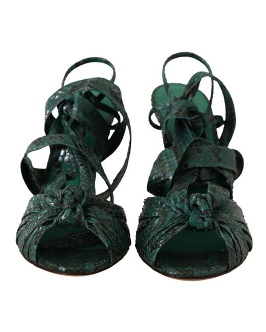 Dolce & Gabbana Black Python Strap Sandals Heels Shoes Exotic Leather