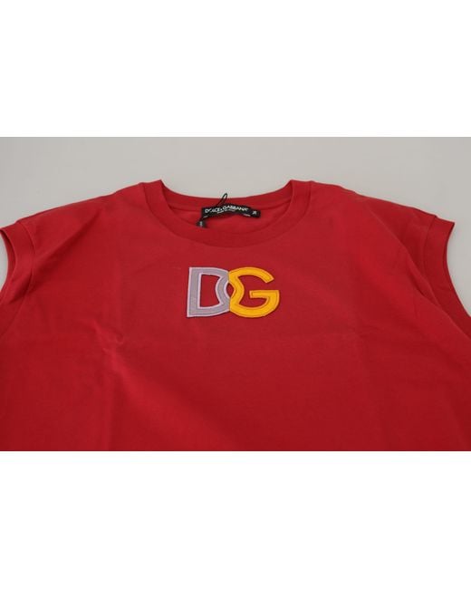 Dolce & Gabbana Red Cotton Dg Logo Tank Top T-Shirt