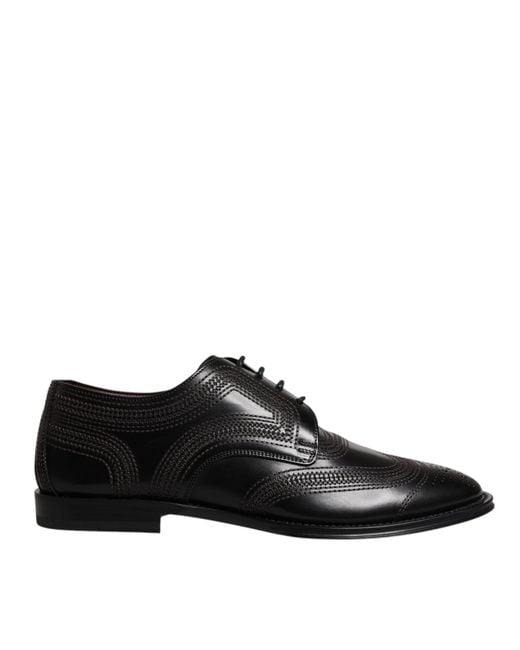 Dolce & Gabbana Black Stitched Leather Oxford Shoes for men