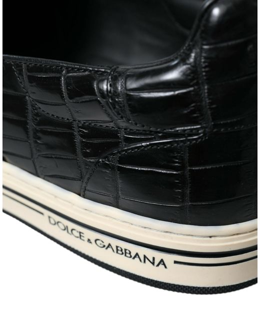 Dolce & Gabbana Black Rome Slip-on Sneakers In Crocodile Leather for men