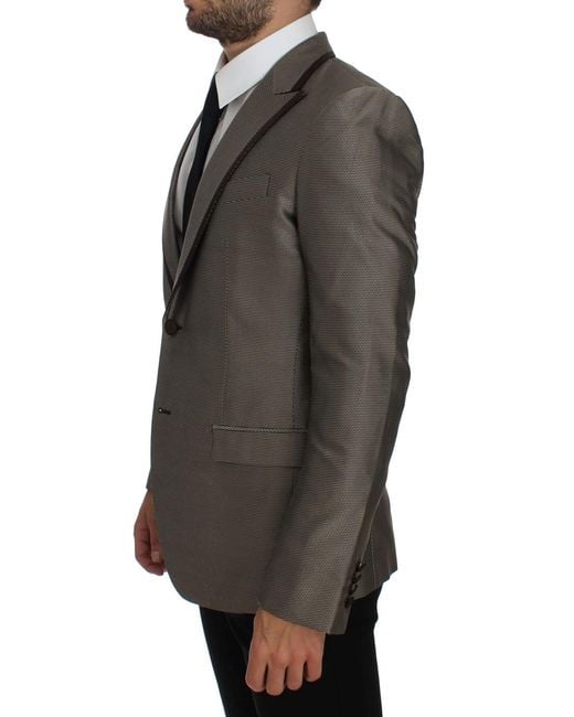 Dolce & Gabbana Black Slim Fit Silk Two Button Blazer for men