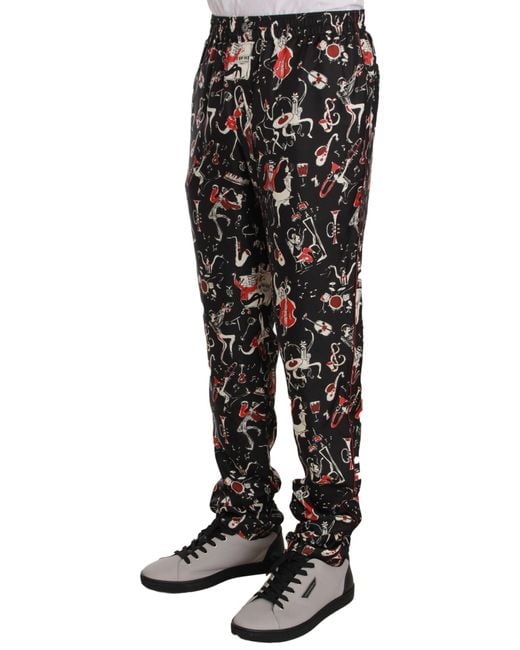 Dolce & Gabbana Black Musical Instrument Print Sleepwear Pants for men