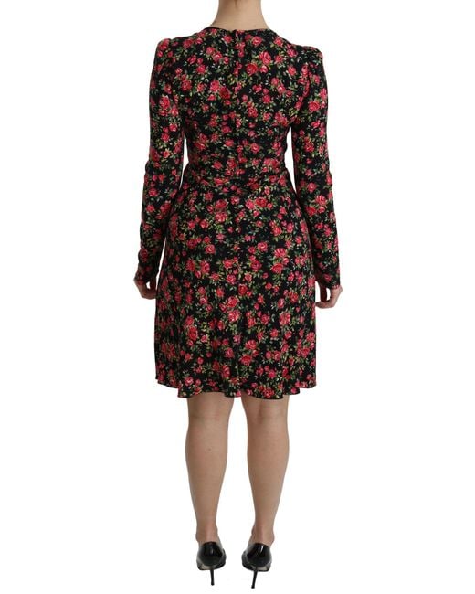 Dolce & Gabbana Black Floral Longsleeve Knee Length Dress