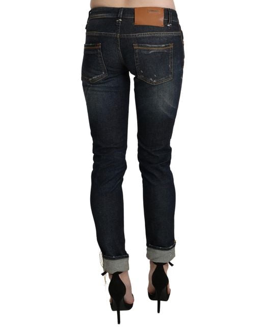 Acht Black Washed Low Waist Skinny Cropped Denim Pant