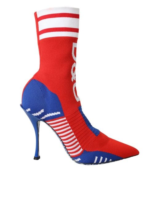 Dolce & Gabbana Red Stretch Sock Style Ankle Boots Logo Shoes Polyester Leather