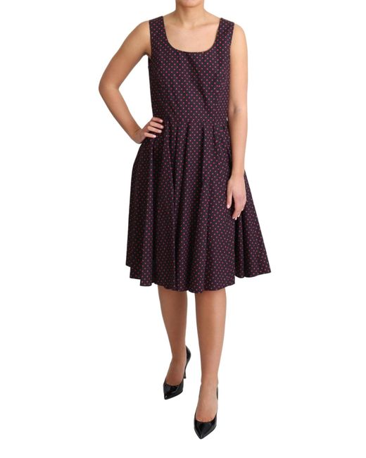 Dolce & Gabbana Purple Polka Cotton A-Line Gown Dress