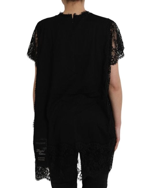 Dolce & Gabbana Black Sacred Heart Print Cotton Lace T-Shirt