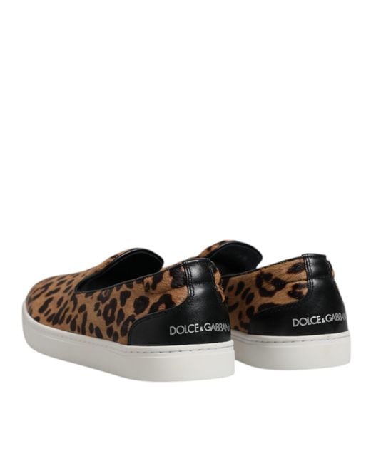 Dolce & Gabbana Brown Calfskin Fur Leopard Sneakers Shoes for men
