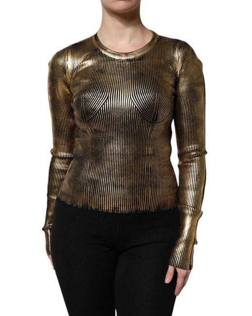 Dolce & Gabbana Black Metallic Ribbed Knit Pullover