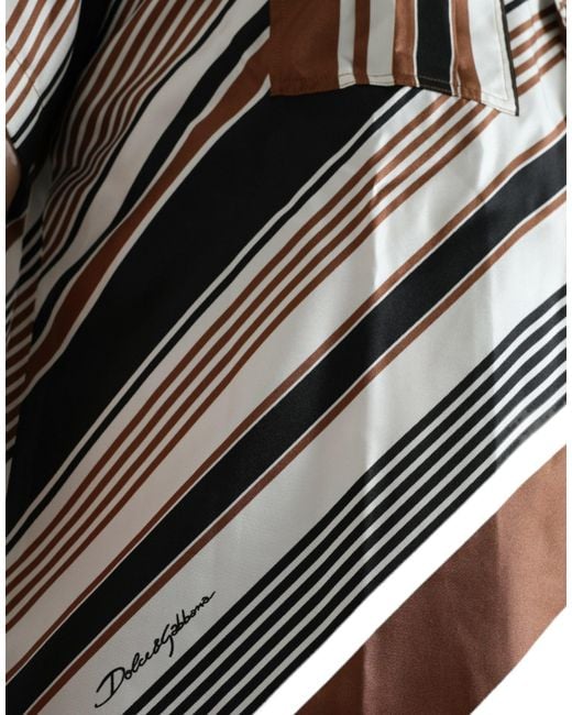 Dolce & Gabbana Black Silk Striped Short Sleeve Shirt for men