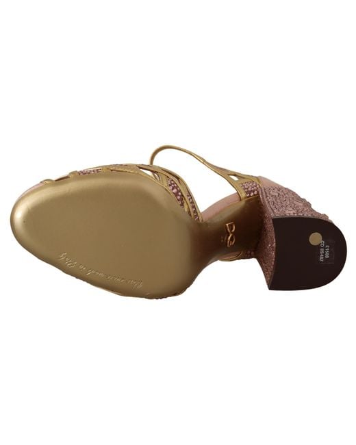 Dolce & Gabbana Brown Leather Crystal Pumps T-Strap Shoes