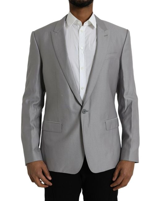 Dolce & Gabbana Gray Wool Peak Single Breasted Coat Blazer for men