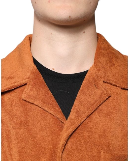 Dolce & Gabbana Orange Hazel Cotton Velvet Button Down Collared Shirt for men