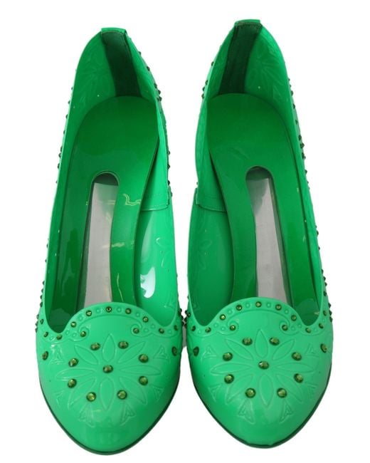 Dolce & Gabbana Dolce Gabbana Green Crystal Floral Cinderella Heels Shoes