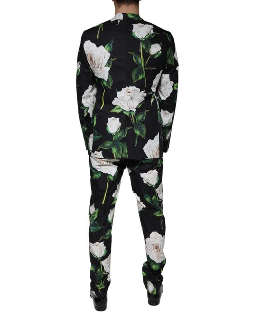 Dolce & Gabbana Black Rose Cotton Formal 2 Piece Suit for men