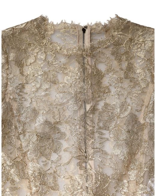 Dolce & Gabbana Natural Floral Lace Long Sleeves Fit & Flare Dress