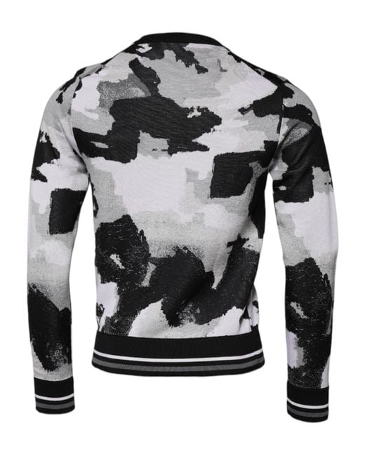 Dolce & Gabbana Gray Camouflage Crew Neck Pullover Sweater Silk Clothing for men