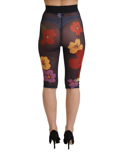 Dolce & Gabbana Red Floral Leggings Stretch Waist Pants