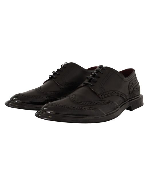 Dolce & Gabbana Black Leather Brogue Oxford Dress Shoes for men