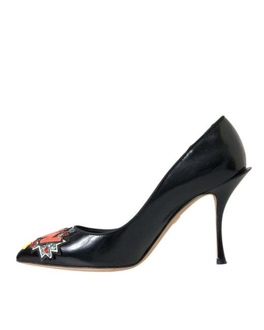 Dolce & Gabbana Green Leather Wow Patch Heels Pumps Shoes