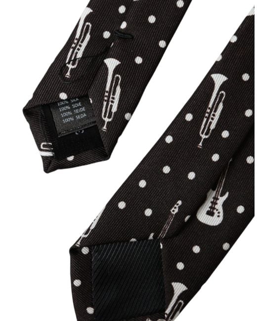 Dolce & Gabbana Black Guitar Print Silk Adjustable Tie for men