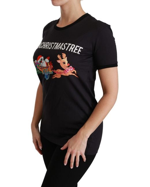 Dolce & Gabbana Black Dolce Gabbana Christmas Tree Tshirt Tsh4444