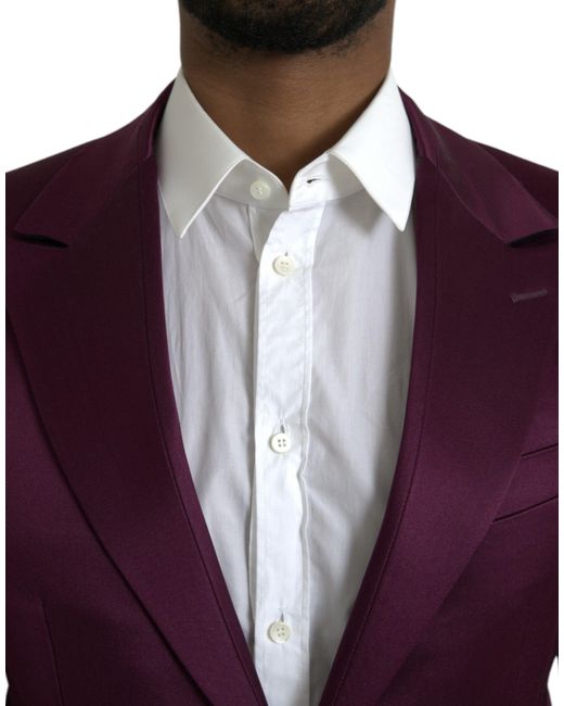 Dolce & Gabbana Purple Silk Single Breasted Coat Blazer for men
