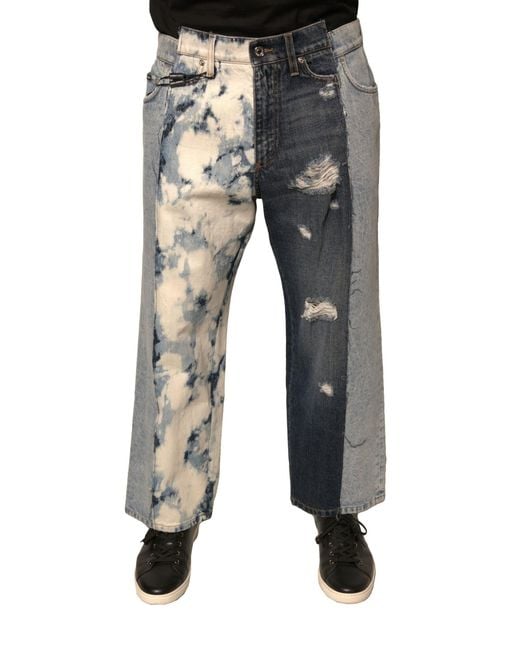 Dolce & Gabbana Gray Patchwork Jeans Tiedye Ripped for men