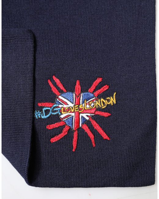 Dolce & Gabbana Blue Wool Dg Loves London Neck Wrap Scarf